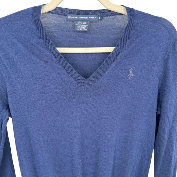 Ralph Lauren Golf Mens Merino Wool V-Neck Sweater Navy Blue Size Large - Picture 2 of 10